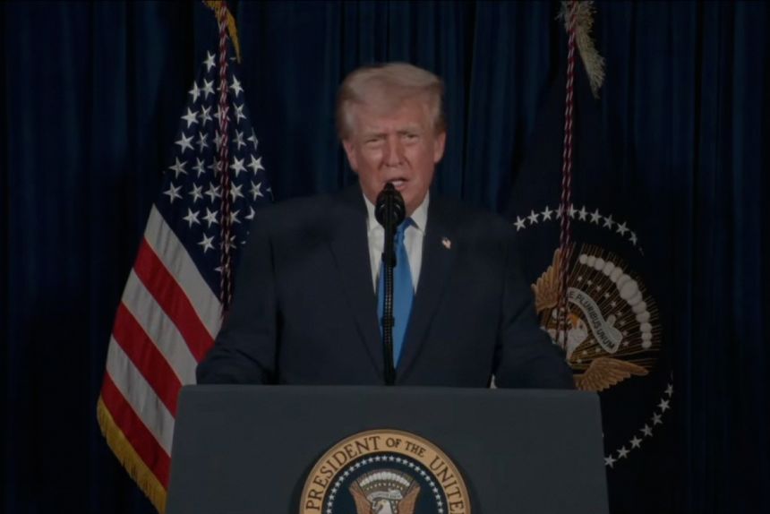 President Donald Trump speaking about the shooting of two National Guard members on Wednesday night.