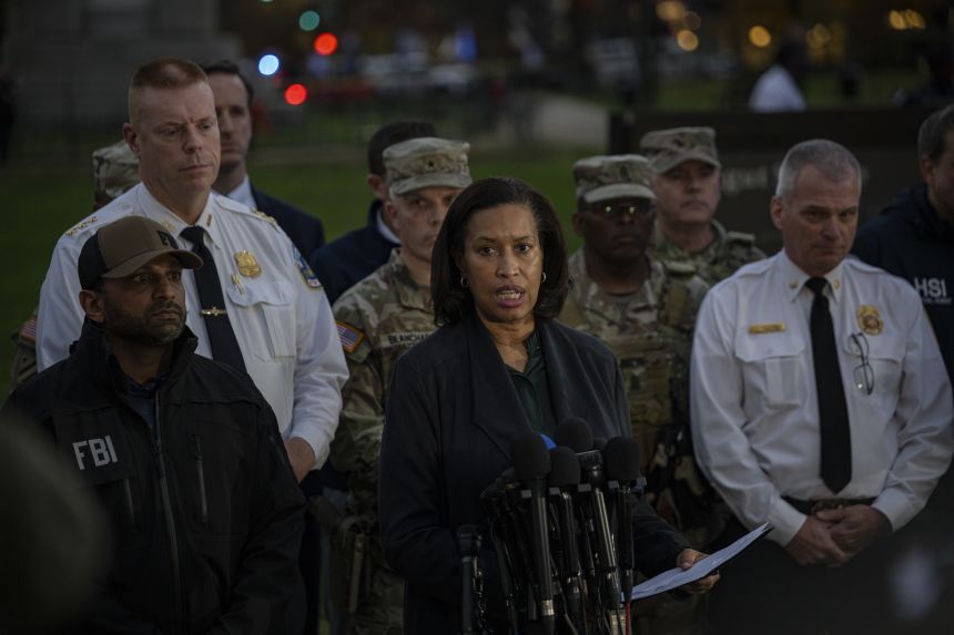 Washington, DC, Mayor Muriel Bowser speaks at a news conference in Washington DC, on Wednesday.